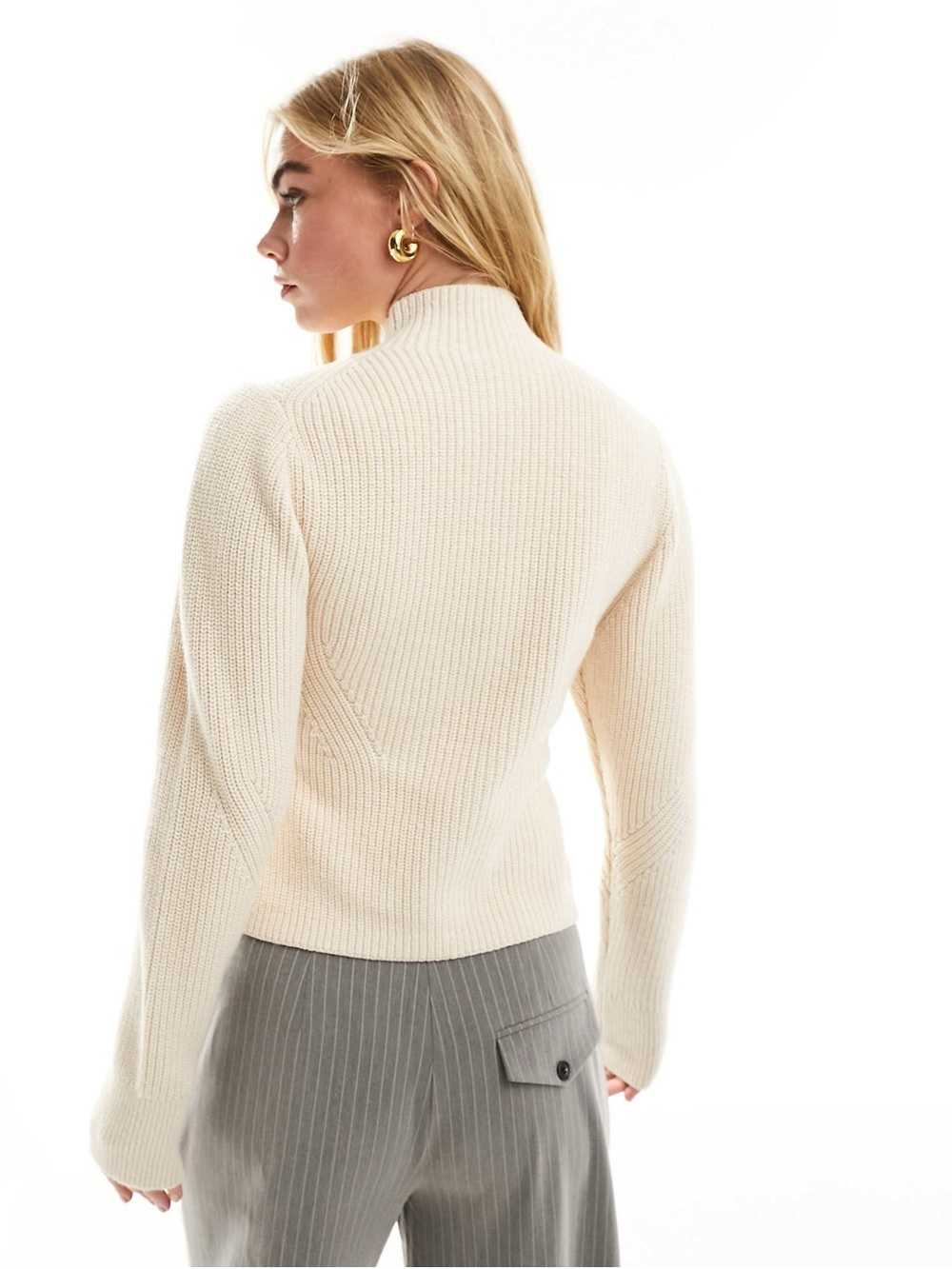 & Other Stories Cream Ribbed Mock-Neck Sweater